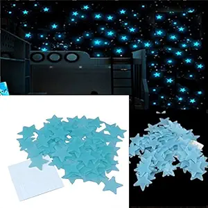 Something4u 200 pcs Sky Plastic Luminous Fluorescent Glowing Radium Glow Stars Starry Night Sky Wall Sticker -Size: 3.5 x3.5 cm Set of 200