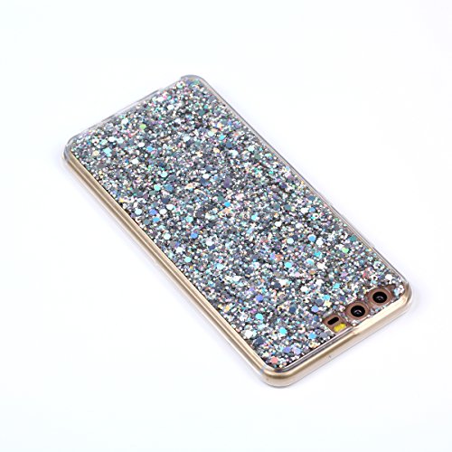 TPU Silikon für Huawei P10,Glitzer Handyhülle für Huawei P10,Funyye Luxuriös Silber Glänzend Bling Pailletten Kristall Durchsichtig Rahmen Shinning Glitter Gel Silikon TPU Hülle TPU Silikon Handytasche Weiche Rückseite Telefonkasten für Huawei P10 + 1 x Frei Displayschutzfolie - 5