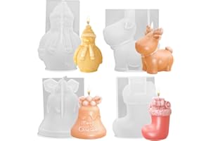 Sprinlot Stampo per Candele Natale, 4Pcs Silicone Stampo Pupazzo di Neve Campane Calze di Natale Alce, 3D Stampi per Fabbricazione Candele Natalizie, Regalo Natale Compleanno Amici di Famiglia