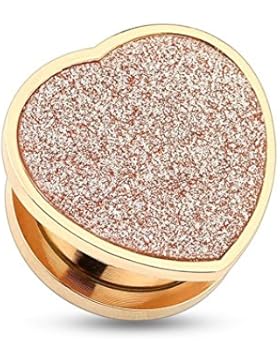 Paula & Fritz® Plug mit Schraubverschluss aus Edelstahl Chirurgenstahl 316L roségold Herzform 8mm – 16mm PSZ33