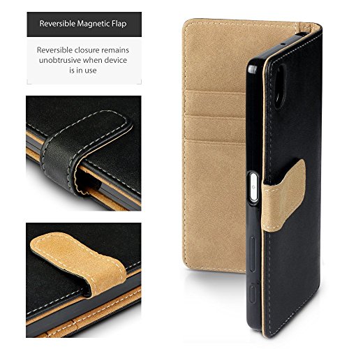 Sony Xperia X Performance Funda Cartera con tapa para billetera y compartimento para dinero - Negro con el interior tostado