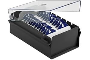 Acrimet Caja para Tarjetas de Visita, Porta Tarjeta de Negocio, Incluye Tarjetas de Índice AZ 95mm X 68mm y Separador (Base de Metal Color Negro y Tapa con bisagras de Plástico Transparente)