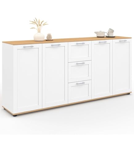 Buffet Avec Vitrine - Bois Massif De Chêne Sauvage Huilé (Tabacco Brown