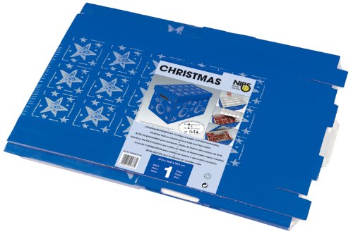 NIPS 119201142 CHRISTMAS Aufbewahrungsbox für Christbaumkugeln und Weihnachtsdeko mit variabler Innenaufteilung auf 3 Ebenen, B 27, 5 x T 46, 5 x H 29, 5 cm, blau / silber