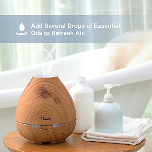 Paxamo Duftdiffusor Ultraschall Luftbefeuchter Holzmuster Bunte LED Zuhause Büro Yoga Schlafzimmer 300ml (Light wood) - 8