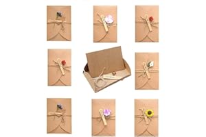 JULIYEH N/U 8 Postales Vintage de 17,5 x 11 cm con Flores Secas Decoradas Postales, Tarjetas con Sobre, Hechas a Mano Retro de Papel Kraft Para Tarjetas de Felicitación