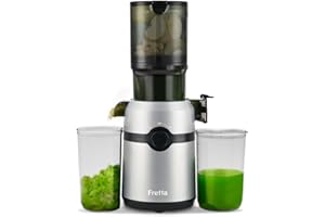 ‎FRETTA Fretta Entsafter Slow Juicer mit 108mm XL Öffnung&1L Kapazität,Entsafter Gemüse und Obst,200W Saftpresse elektrisch mit Cold Press,Einfache Reinigung und Leiser Motor,BPA-frei (Silber, 1L)