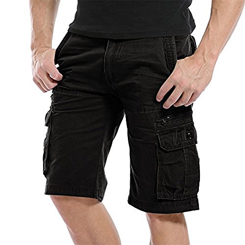 SunsheyCotton Casual Mens Cargo Shorts Pants Summer Fashion Sports Beach Travel Pockets Shorts (36, Black)