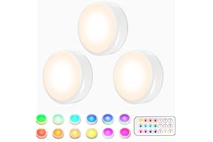 ‎HELPLEX HELPLEX Unterbauleuchten, 3 RGBW Kabellose Schrankbeleuchtung 16 Farben LED Nachtlicht mit Fernbedienung Timing-Funktion, Batteriebetriebene Schrankleuchten Beleuchtung Dimmbar Treppenlicht, Weiß