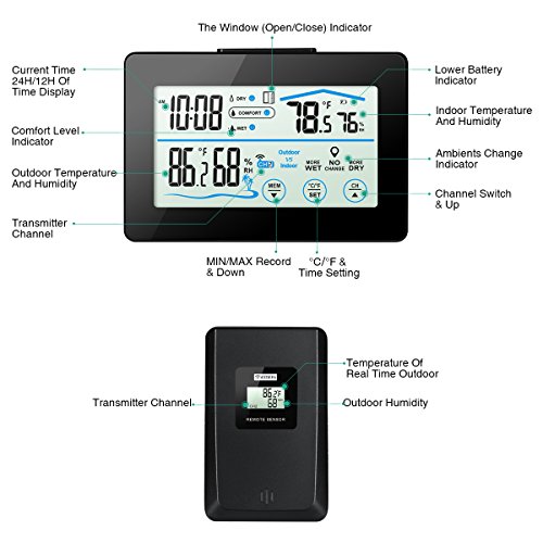 Oria Weiße Hintergrundbeleuchtung Thermometer mit Indoor und Outdoor Feuchtigkeit Display & LCD – Touchscreen - 6