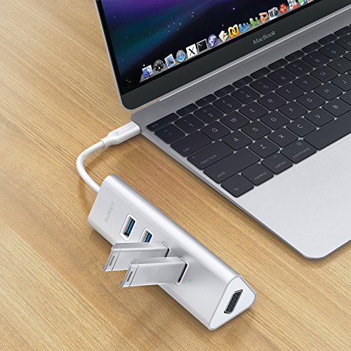 AUKEY USB C Hub Aluminium 4 Ports USB 3.0 und VGA Port (1080P Auflösung) Type C Hub mit 18cm Kabel für New Macbook,Macbook Pro 2016,Google ChromeBook Pixel 2015 (Sliver) - 4