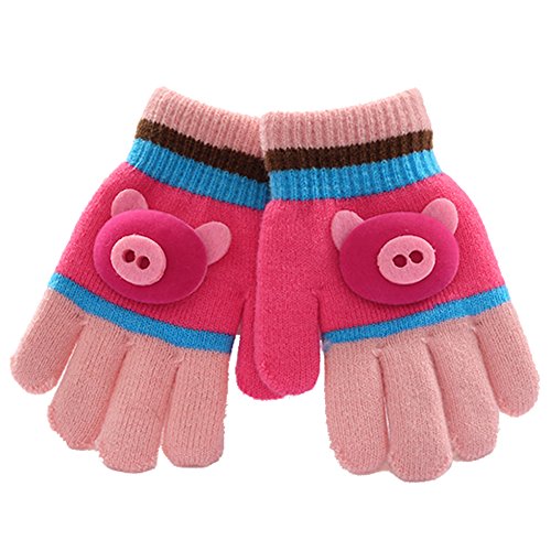 Moolecole Cute Pig Gloves Warm Gloves Baby Boys Girls Toddler Children Kids Knitted Mitten Magic Gloves Pink