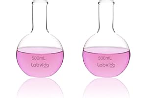 Labvida 2pcs of Glass Boiling Flasks of Flat Bottom, Vol.500ml, Borosilicate 3.3 Glass, LVD002