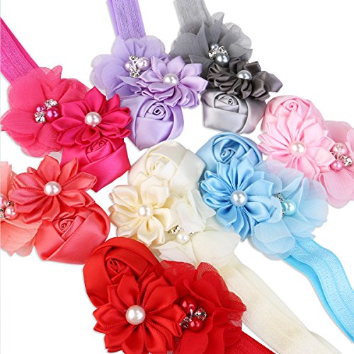 NUOLUX 8ST Cute Baby Girls Sweet Rose Blumen Perle elastisch Haarband Haar Band Zubehör Foto Props - 4
