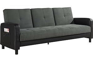 VENTE-UNIQUE Sofá Cama 3 plazas de Microfibra y Piel sintética DAILLY - Bicolor Gris Antracita y Negro