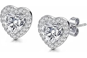 VIKRAMI LIGHTING Silver Earrings for Women, Stud Earrings for Women, Earring Diamond Heart Studs, Dainty Earring Jewellery Gift, Comes with an Exquisite Packaging Box, Suitable for Birthday Gift