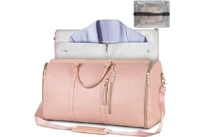 Invaxe Kleidersäcke für Reisen für Damen, Umwandelbarer Handgepäck-Kleidersack, Leder-Kleidersäcke für Reisen mit Schuhbeutel, 2-in-1 zum Aufhängen, Anzugtasche für Frauen, Duffle-Tasches (Rosa)
