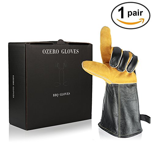 OZERO Barbecue Lederhandschuhe, 932 °F Extreme Hitzebeständige Handschuhe mit 14,5 Zoll Extra lange Handschuhe für Grillen Küche Kochen Baking Ofen und BBQ