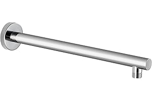 Shower Arm with Flange and Teflon Tape, Voolan 15'' Extension Shower Head Arm for Round Fixed Shower Head, Solid Stainless Steel, Wall Mounted (Chrome)