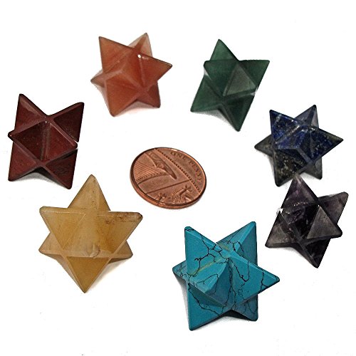 7 Chakra Set von Edelstein Krystall Merkaba Sterne mit Beutel, für Energiebilanzierung, Kristall-Heilung und Reiki