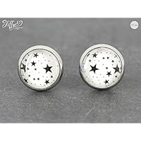 Ohrstecker Edelstahl * Cabochon- Sterne - schwarz, weiß - 10 mm