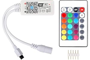通用 Controlador LED inteligente inalámbrico WiFi, Mini tira de luz LED RGB 24 teclas Control remoto IR, Alexa Magic Google Home Smartphone App Control con sistema iOS Android, Temporizador de voz y