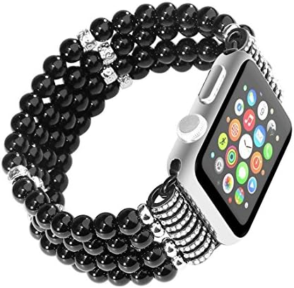 Apple Watch Band, Fashion Beaded Jewelry Bracelet Strap Watch Replacement Band For Apple Watch 42mm (Crystal Black)