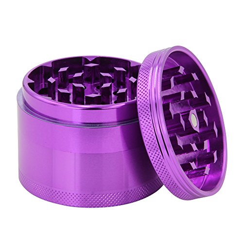 DCOU neue Design Premium Krautmühle mit Siebgrinder bruchfester Aluminium Tabak Mahler Crusher Gewürze Schleifer mit Blumen auf dem Deckel Magnetisch Ø55mm 4-teilig Lila - 8
