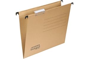 Avana® by Bertesi, Paquete de 50 Carpetas Colgantes A4 para Cajones, Visor plástico cristal corto de 6,5 cm, Lomo en V, 33 cm, Color Kraft Eco, Ref. 060/330 GL -B1