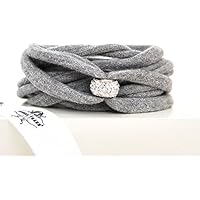 Armband Wickelarmband aus Stoff weich hellgrau meliert oder Wunschfarbe mit toller großer Glitzerperle individuelle Geschenke zu Ostern und Muttertag
