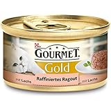 Gourmet Gold Katzenfutter Raffiniertes Ragout Lachs, 12er Pack (12 x 85 g) Dosen