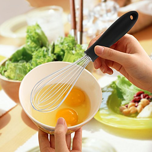 Schneebesen, JamBer Edelstahl Schneebesen – Küchen Schneebesen 29 cm Extra Line Silikon Hitzebeständig bis 220°C, schwerer Draht Schneebesen Silikon Handgriff Küche Draht Ballon Schneebesen, Milch Ei Dämpfer Schläger Mischer für das Mischen des Rührens – Satz von 2 10inch & 12inch - 5