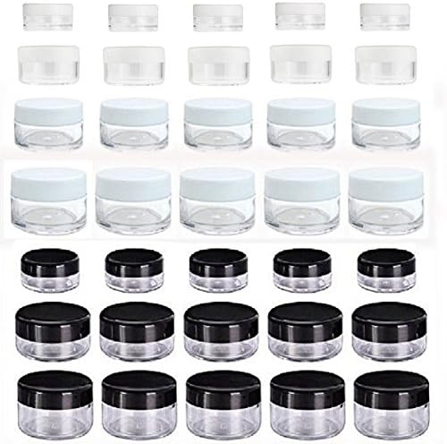 5 x 5g Plastic Small Sample Empty Clear Containers with Black Lids Covers Cases Holder for Cream Lotion Cosmetic Makeup Oils Lip Balms Liquid Pigments