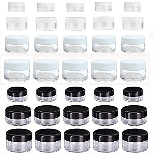 5 x 5g Plastic Small Sample Empty Clear Containers with Black Lids Covers Cases Holder for Cream Lotion Cosmetic Makeup Oils Lip Balms Liquid Pigments