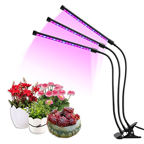 Lámpara De Crecimiento [ 2018 VERSIÓN ACTUALIZADA ] Interruptor De Tiempo Inteligente, 27w Cabezal Triple 36 Led, Conector USB, 5 Niveles Regulables