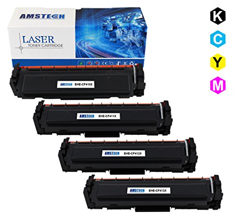 4 Stück Amstech kompatibel Tonerkartusche fuer CF410X(410X) CF411X CF412X CF413X für HP Color LaserJet Pro M452dn, HP Color LaserJet Pro M452nw, HP Color LaserJet Pro MFP M377dw , HP Color LaserJet Pro MFP M477fdn, HP Color LaserJet Pro MFP M477fdw, HP Color LaserJet Pro MFP M477fnw