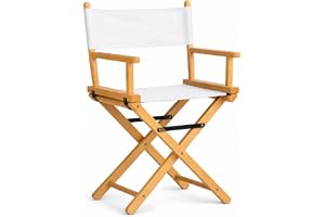 Vikbar regissörstol av impregnerat bokträ – regissörsfåtölj med ryggstöd, vitt överdrag, ergonomisk och utrymmesbesparande, upp till 120 kg, för balkong, trädgård, camping, inomhus och utomhus