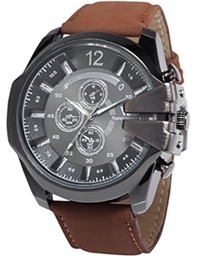 EASTPOLE Herren Armbanduhr Analog schwarz Zifferblatt großes Gehäuse Leder Band Quarzuhr WAA765