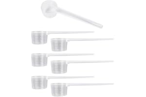 JTMKYO 6 cucharas medidoras de 10 ml con escalas de plástico transparente, cucharas reutilizables de mango largo, perfectas para medir café, proteína en polvo, azúcar, sal, MSG, utensilios de cocina