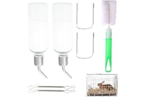 YEAPEAK Borraccia Coniglio Con Supporto, Borraccia Per Roditori, Borracce Per Conigli + Spazzola Bottiglia, Abbeveratoio Per Animali Piccoli, Per Conigli, Animali Domestici (trasparente, 350ml*2)