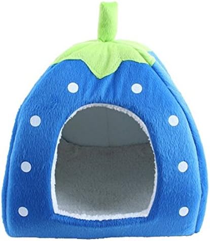 Cat Sister Soft Sponge Strawberry Small Cotton Soft Dog Cat Pet Bed House S/M/L/XL (L(15”x15”x14.6”), Blue)