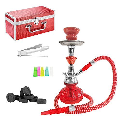 Mianova Orientalische Shisha inkl. Kohle, 5 Mundstücke und Zange - 25cm / Rot