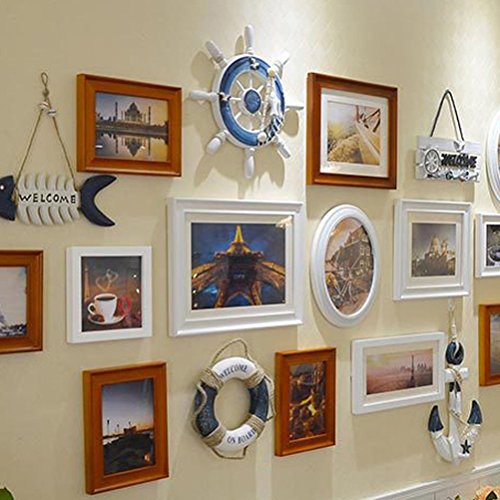 PIXNOR Mediterranen Stil Schiff Rad, nordischen Holzboot Schiff Lenkrad nach Hause Wand-Dekor - 5