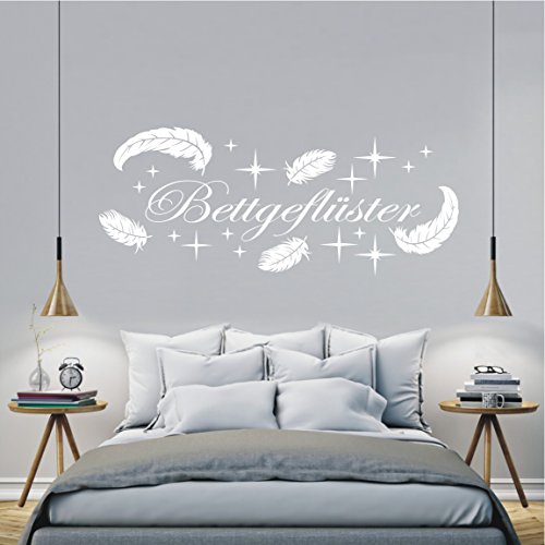 Preisvergleich Produktbild HomeTattoo ® WANDTATTOO Wandaufkleber Bettgeflüster Federn Schlafzimmer Spruch Zitat 553 XL ( L x B ) ca. 58 x 150 cm (schwarz 070)