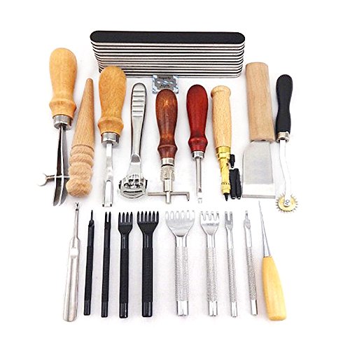 Hrph 20 PCS Lederhandwerk Hand Made Nähen Werkzeug-Set Kit Craft Leder Werkzeug-Groover Beveler Ahle Stanzmesser - 2
