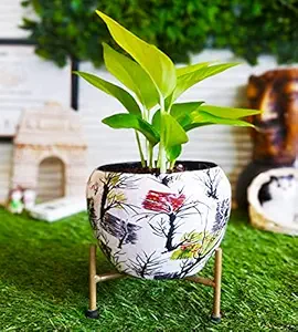 Exotic Green Round Metal Pots with Stand | Green Tree Color Flower Planter for Home Garden Decor | Table Top Flower Pot | Best for Indoor Plantation I Rust Free