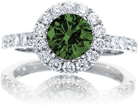 1.5 Carat Round Classic Halo Emerald and Diamond Engagment ring on 10k White Gold