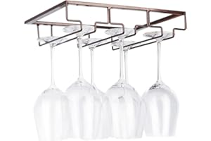 FOMANSH Soporte para copas de vino, para debajo del mueble, organizador de metal para bar o cocina, Marrón