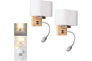 JZCDR Luminaire Applique Murale Bois Avec Interrupteur Lampe Lecture Murale LED Tube Metal Cygne Flexible Réglable Abat Jour Verre Liseuse Chevet Murale Douille E27 Salon Étude Chambre Adulte (2 pack)