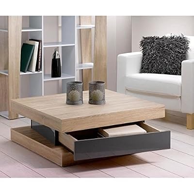 Générique Fixy table basse 80 cm décor chene et gris brillant